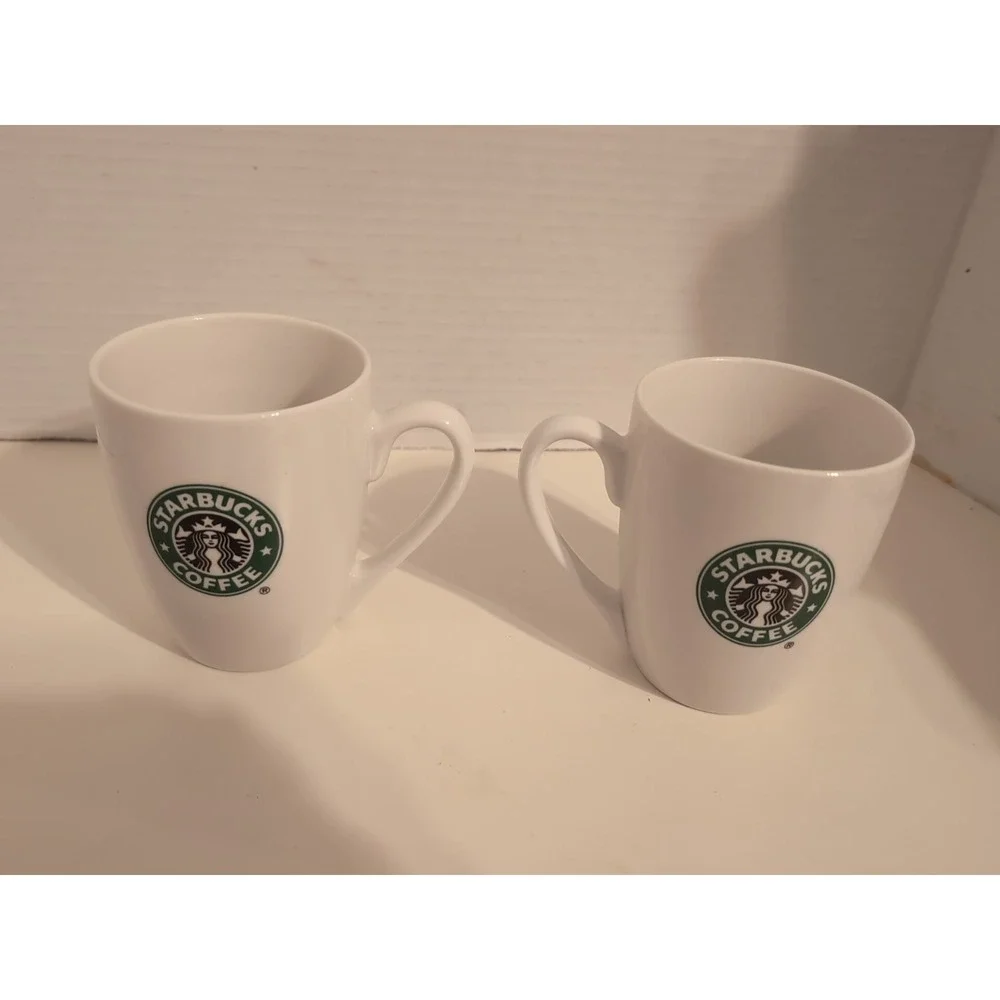 2 White STARBUCKS Logo‎ Coffee Mug Cup 2007 10.2 Oz Microwave Dishwasher Safe